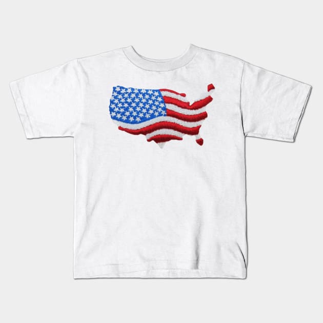 Embroidery American Flag Map Kids T-Shirt by anacarminda